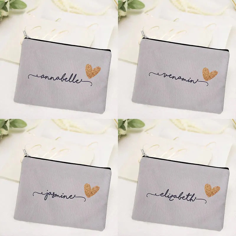 Personalized Grey Makeup Bag Canvas Cosmetic Bags Gift for Her