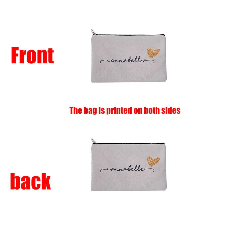 Personalized Grey Makeup Bag Canvas Cosmetic Bags Gift for Her