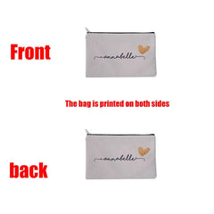 Personalized Grey Makeup Bag Canvas Cosmetic Bags Gift for Her