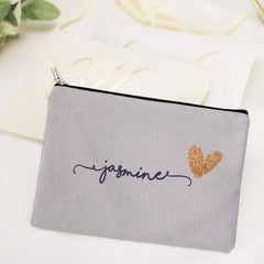 Personalized Grey Makeup Bag Canvas Cosmetic Bags Gift for Her
