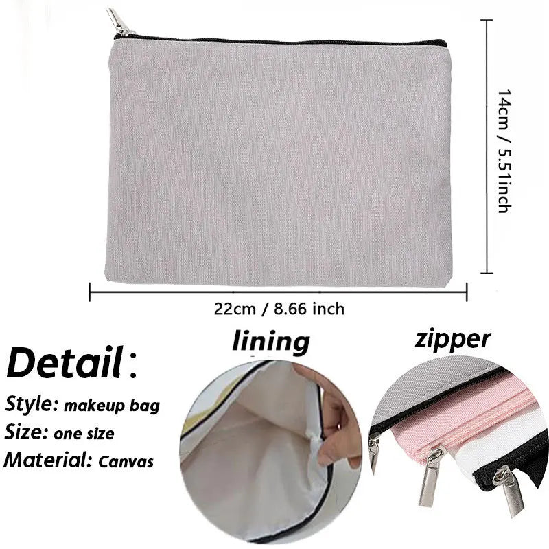 Personalized Grey Makeup Bag Canvas Cosmetic Bags Gift for Her