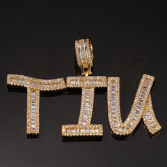 Baguette Letters Pendant Silver Charm Necklace Chain Rock Jewelry