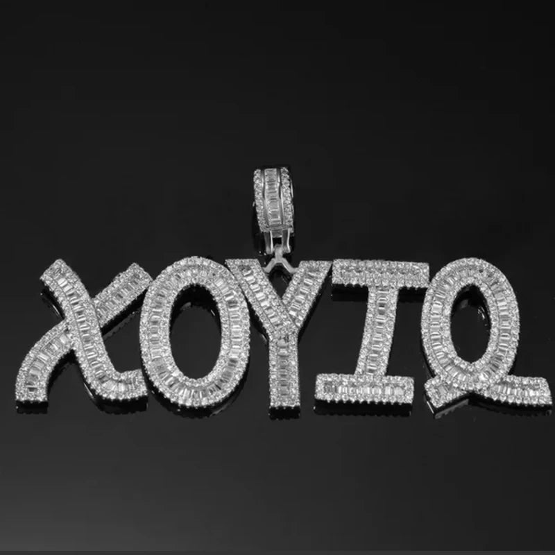 Baguette Letters Pendant Silver Charm Necklace Chain Rock Jewelry