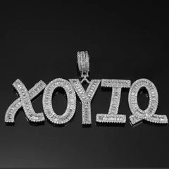 Baguette Letters Pendant Silver Charm Necklace Chain Rock Jewelry
