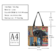 Oil Painting Cat Print Tote Bag - Eco Reusable Shopping Bag
