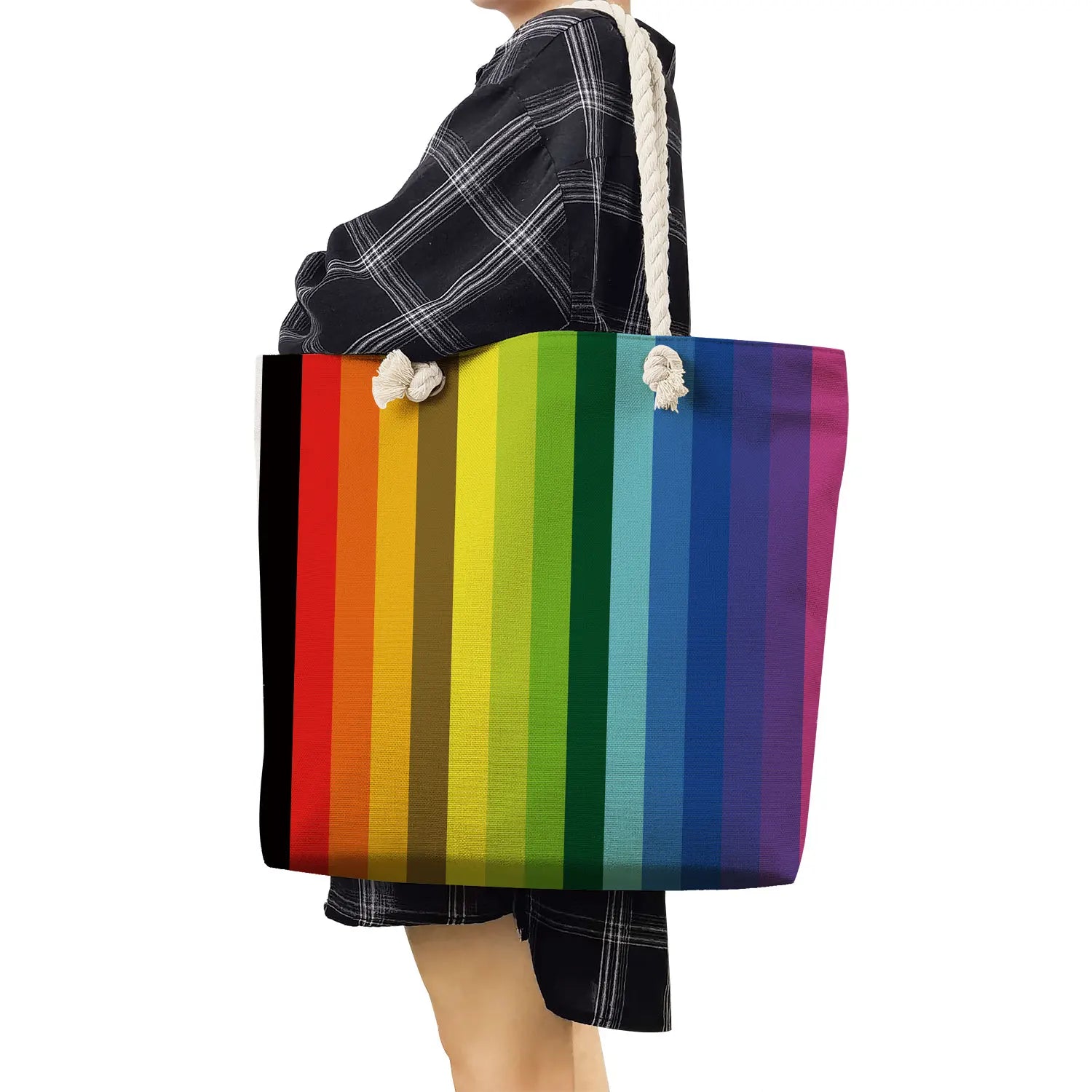 Pattern Travel Beach Bag Shopping Bag Thick Rope Solid Print Handbags