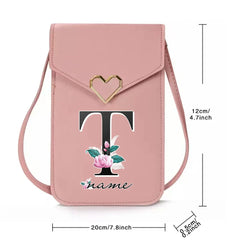 Personalized Name Crossbody Shoulder Bag Pink Touch Screen Cell Phone Purse