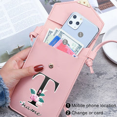 Personalized Name Crossbody Shoulder Bag Pink Touch Screen Cell Phone Purse