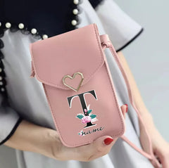 Personalized Name Crossbody Shoulder Bag Pink Touch Screen Cell Phone Purse
