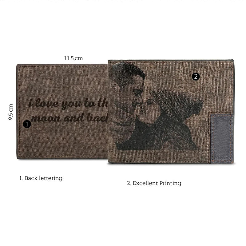 Personalized Engraved Men's PU Leather Wallet with Photo - Gift for Him