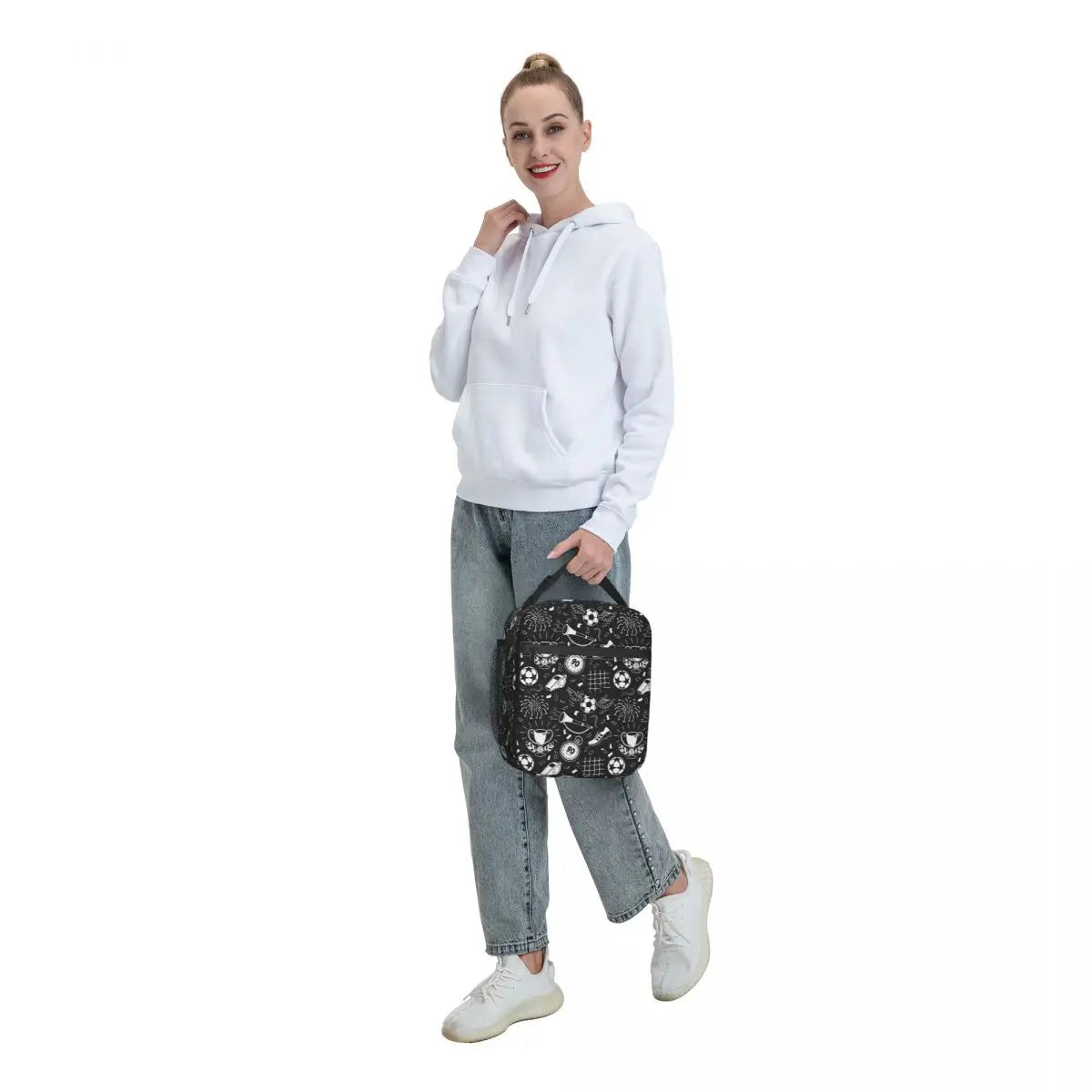 Soccer Football Pattern Lunch Bag Insulated Cooler for Kids School