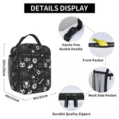 Soccer Football Pattern Lunch Bag Insulated Cooler for Kids School