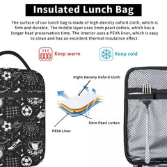 Soccer Football Pattern Lunch Bag Insulated Cooler for Kids School