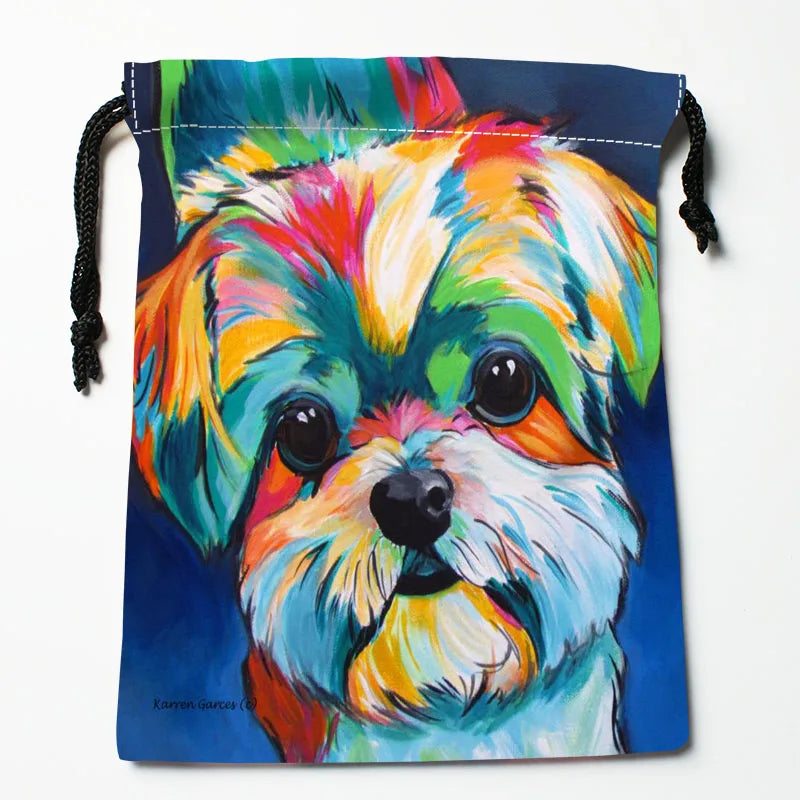Shih Tzu Dog Painting Drawstring Bag Small Travel Women Cloth Christmas Gift Pou