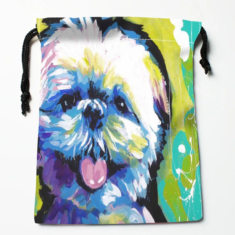 Shih Tzu Dog Painting Drawstring Bag Small Travel Women Cloth Christmas Gift Pou