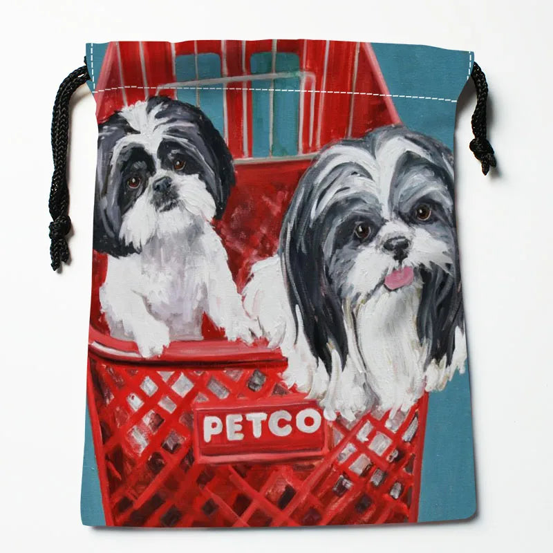 Shih Tzu Dog Painting Drawstring Bag Small Travel Women Cloth Christmas Gift Pou
