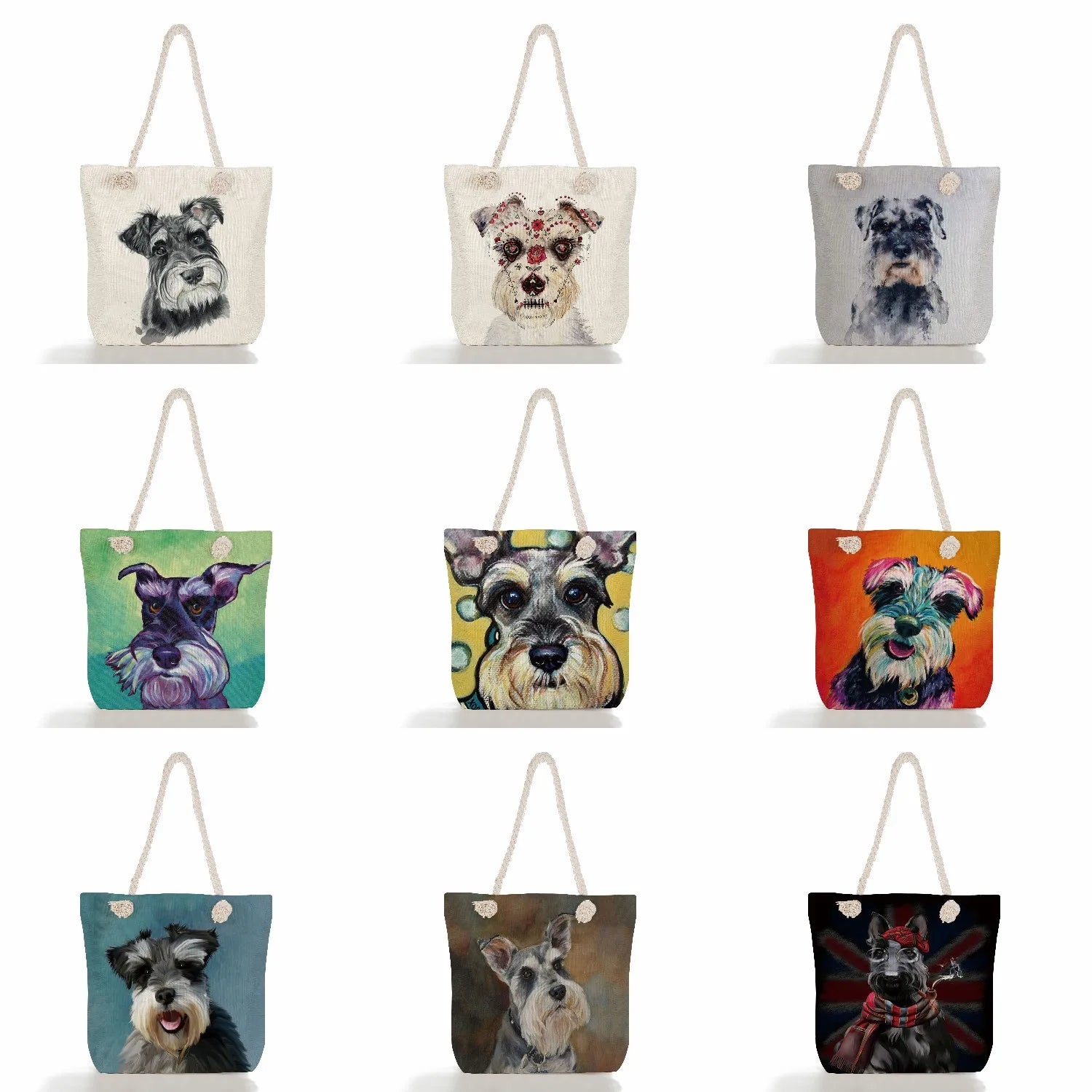 Schnauzer Dog Painting Casual Shopper Bag Lady Shoulder Handbag