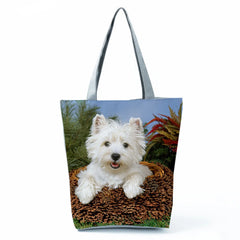Customizable West Dog Handbags For Women Groceries Pug Retriever Shopping Bags