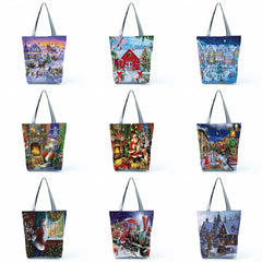 Santa Claus Print Handbags For Women Tree Christmas Tote Bags