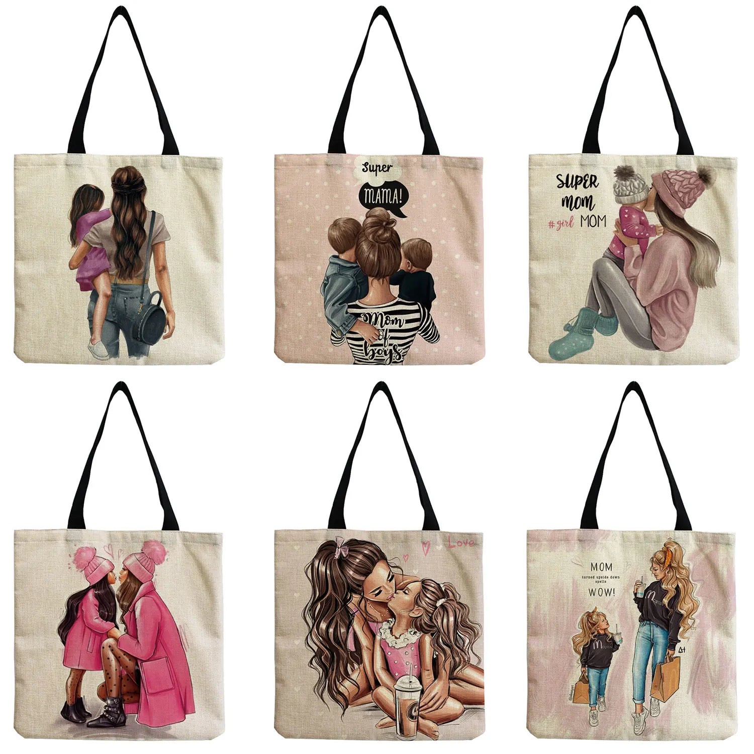 Cartoon Mama Print Travel Beach Bag - High Capacity, Portable Tote