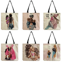 Cartoon Mama Print Travel Beach Bag - High Capacity, Portable Tote