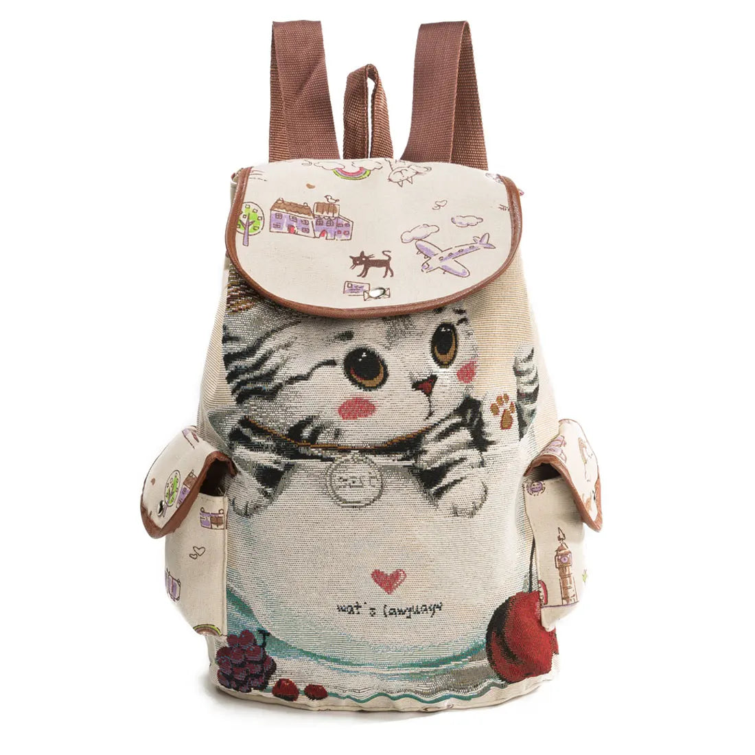 Cute Cat Drawstring Backpack for Women