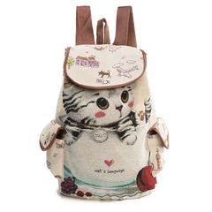Cute Cat Drawstring Backpack for Women