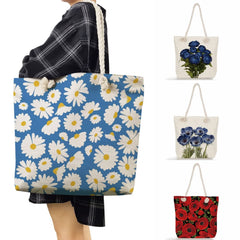 Floral Reusable Shopping Bag for Women, Eco-Friendly Handbag Tote