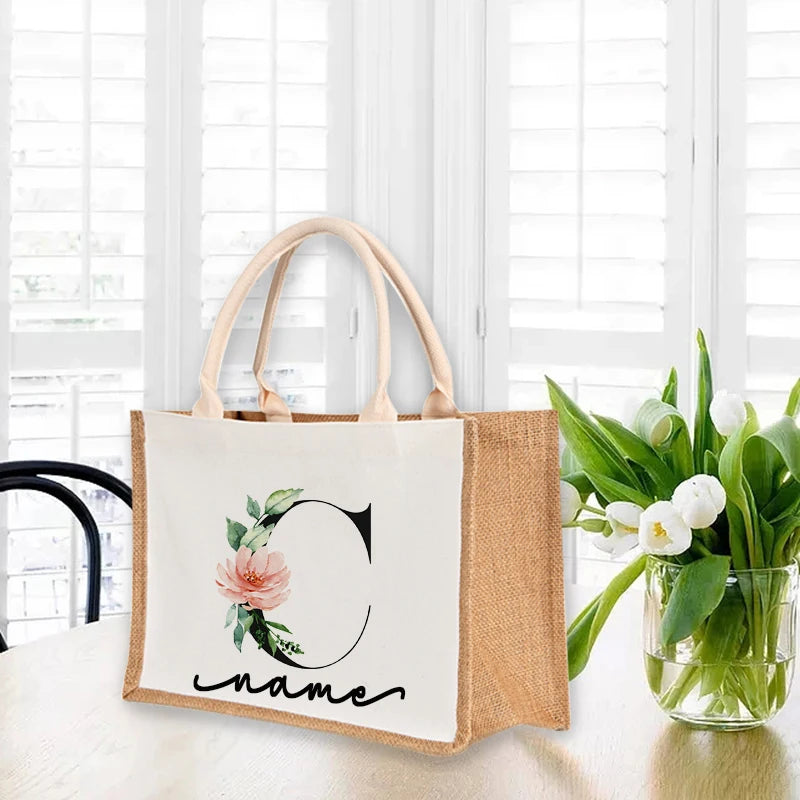 Large Capacity Linen Tote Bag with 26 Letter Print