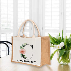 Large Capacity Linen Tote Bag with 26 Letter Print