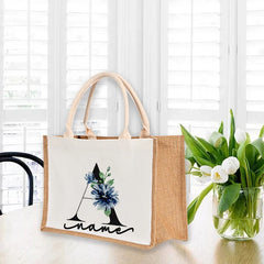 Large Capacity Linen Tote Bag with 26 Letter Print