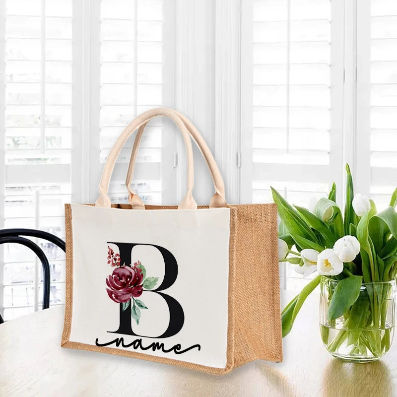 Large Capacity Linen Tote Bag with 26 Letter Print