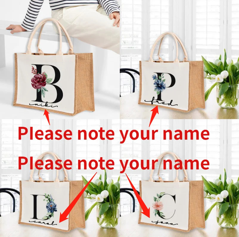 Large Capacity Linen Tote Bag with 26 Letter Print