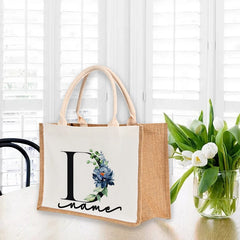 Large Capacity Linen Tote Bag with 26 Letter Print
