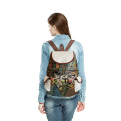 Oil Painting Cat Print Women's Backpack High Capacity Linen Backpack