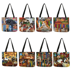 Oil Painting Cat Print Tote Bag for Women