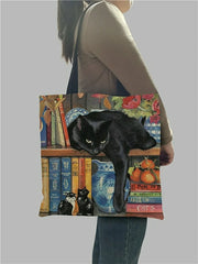 Oil Painting Cat Print Tote Bag for Women