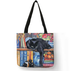 Oil Painting Cat Print Tote Bag for Women