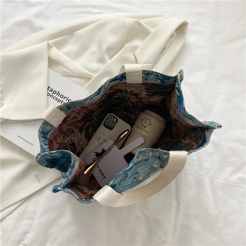 Linen Reusable Shopping Bag Large-capacity Women's Tote Shoulder Bag