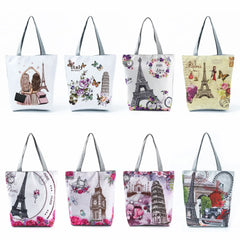 Paris Landscape Women's Tote Pretty Floral Eiffel Tower Print Handbag