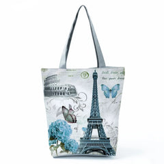 Paris Landscape Women's Tote Pretty Floral Eiffel Tower Print Handbag