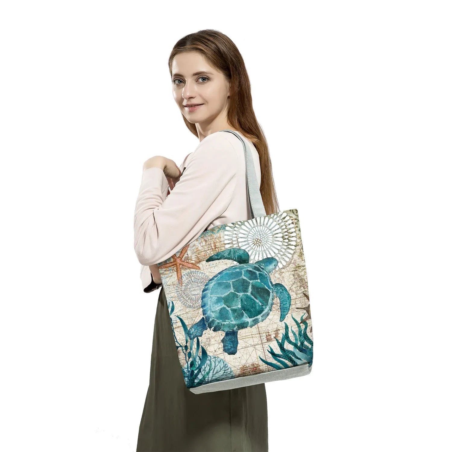 Tote Bag Seahorse Turtle Octopus Whale Printed Traveling Eco Reusable Bags