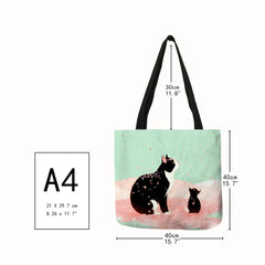 Cartoon Cat Print Tote Bag for Women Reusable Shopping Bags