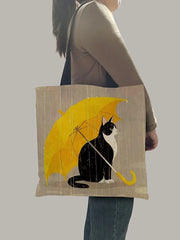 Cartoon Cat Print Tote Bag for Women Reusable Shopping Bags