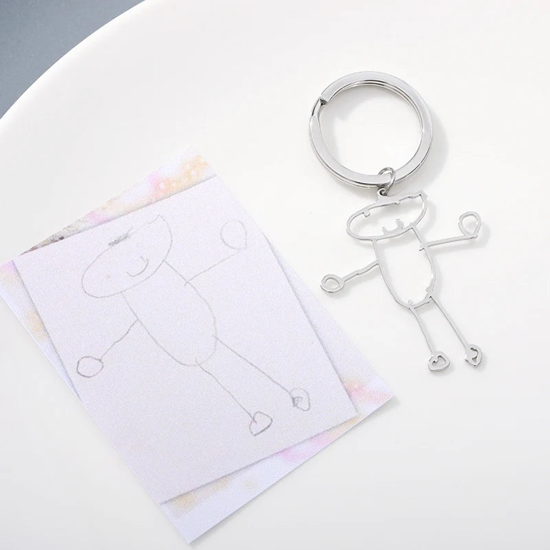 Kids Drawing Keychain Personalized Name Stainless Steel Christmas Gift