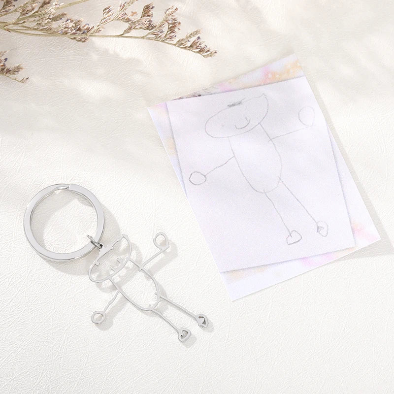 Kids Drawing Keychain Personalized Name Stainless Steel Christmas Gift