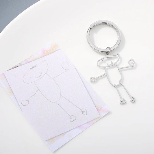 Kids Drawing Keychain Personalized Name Stainless Steel Christmas Gift