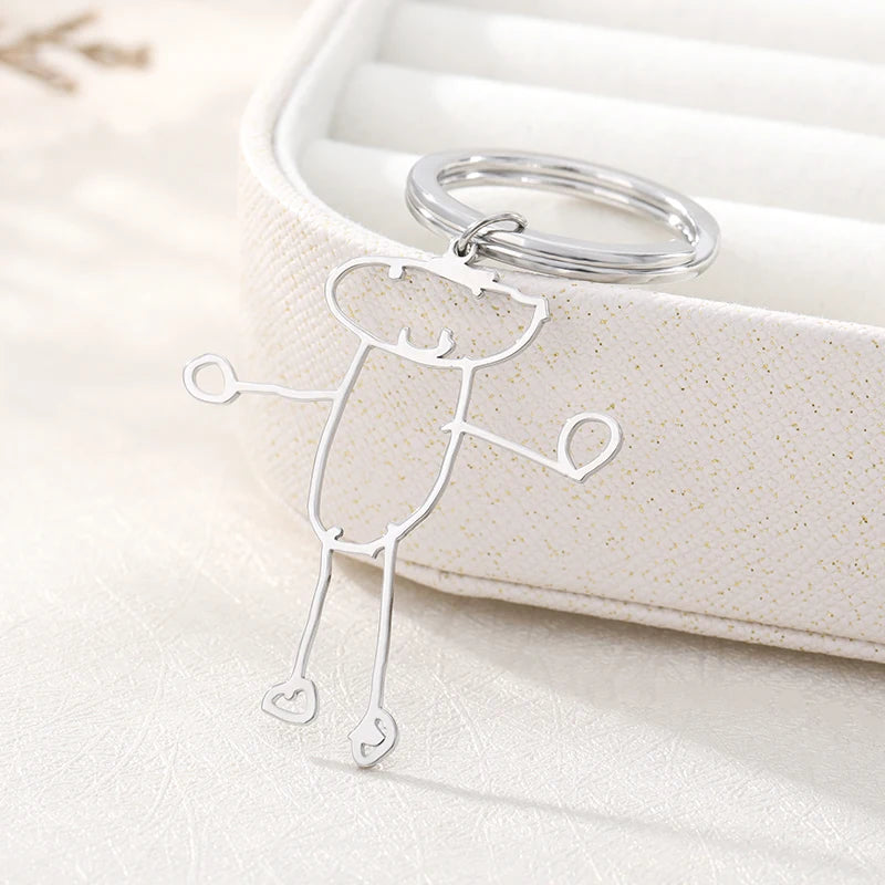 Kids Drawing Keychain Personalized Name Stainless Steel Christmas Gift
