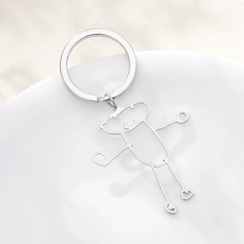Kids Drawing Keychain Personalized Name Stainless Steel Christmas Gift