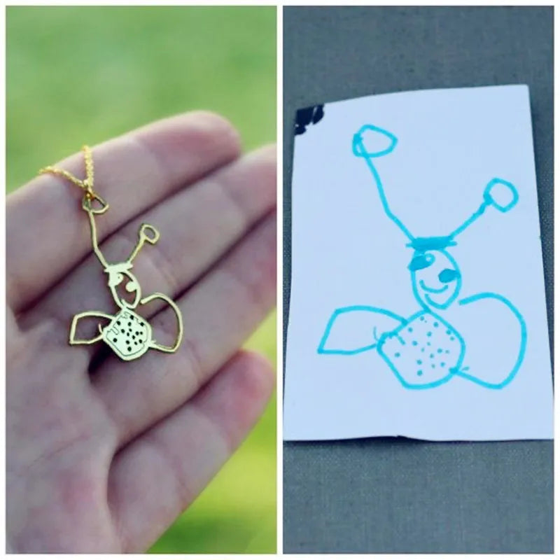 Child's Drawing Necklace Keychains Personalized Artwork Jewelry